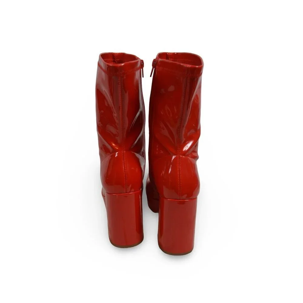 Dream Pairs Women Mid Calf Gogo Platform Boots Block Heel Square Toe Red 8.5